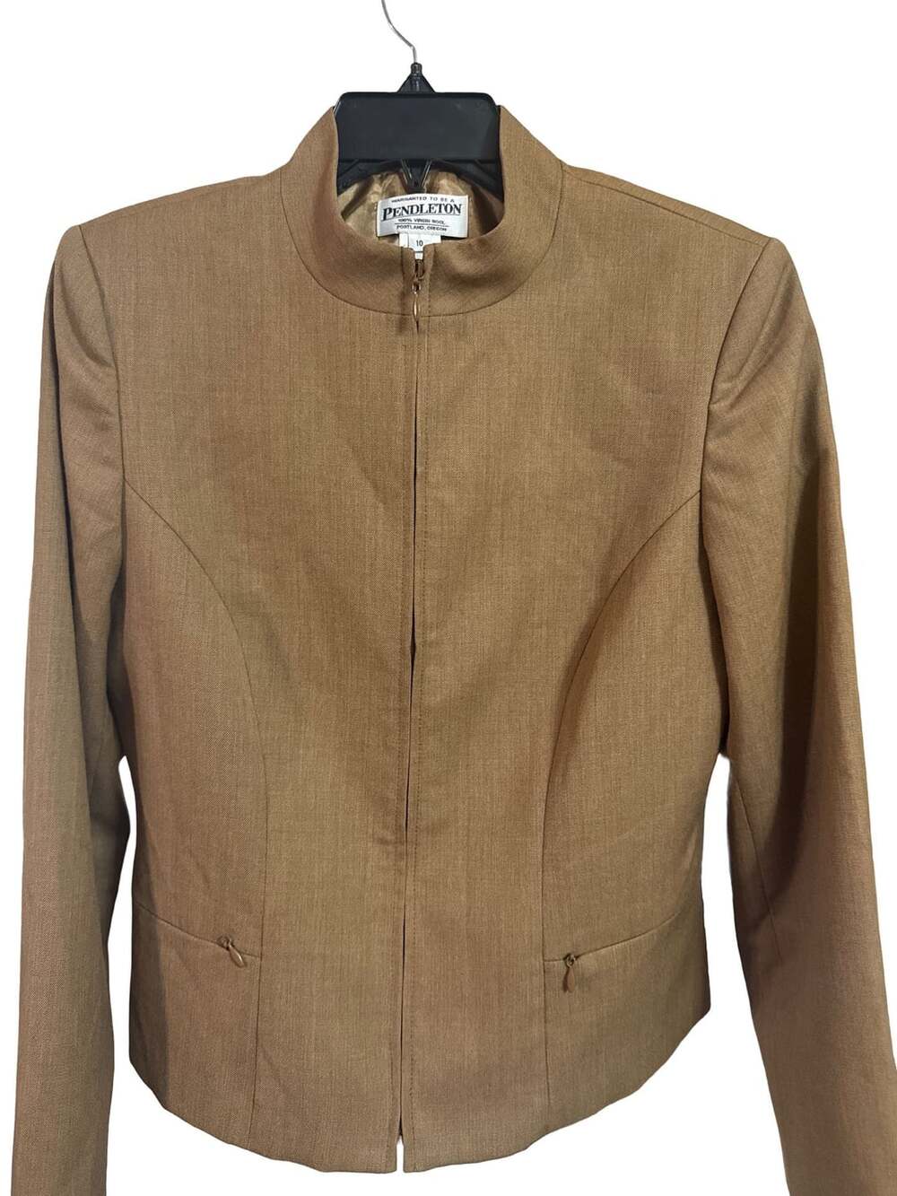 Pendleton Wool Zip Jacket Size 10 Tan Brown Virgin Wool